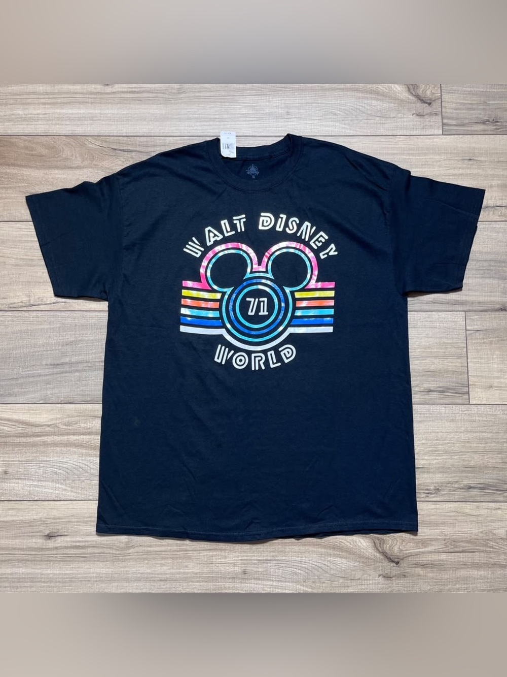 Disney Unisex Walt Disney World 71 Pearlized Retro Neon Graphic T-Shirt XL Black